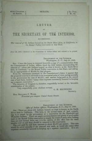 Letter of the Secretary of the Interior, recommending the removal of the Indians located on the S...