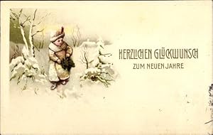 Image du vendeur pour Prge Litho Glckwunsch Neujahr, Kind in Wintermantel, Schneelandschaft mis en vente par akpool GmbH