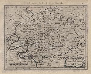 Kupferstich- Karte, n. Mercator b. Janssonius aus Atlas Minor, "Le Govvernement de L'Isle de Fran...