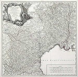 Kupferstich- Karte, b. Robert de Vaugondy, "Gouvernement Général du Languedoc divisié par Diocese...
