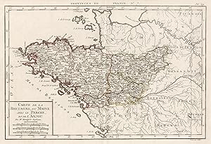 Kupferstich- Karte, v. Vallet n. Maugein b. Philippe de Pretot, "Carte de la Bretagne, du Main av...