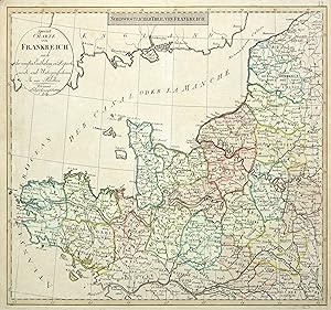 Kupferstich- Karte, b. Geogr. Comptoir Weimar, "Nordwestlicher Theil von Frankreich".