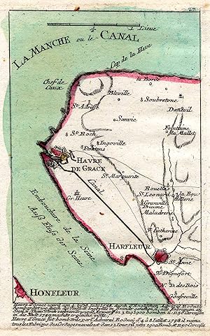 Kupferstich- Karte, anonym, v. Kilian ?, " . Havre d'Grace sut bombarde . 1758 .".
