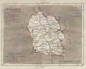 Kupferstich- Karte, aus Breton, "Département de la Lozerre, ci-devant Cévaudan dans les Cêvennes,...