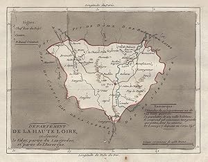 Kupferstich- Karte, aus Breton, "Département de la Haute Loire, ci-devant le Velay, partie du Lan...