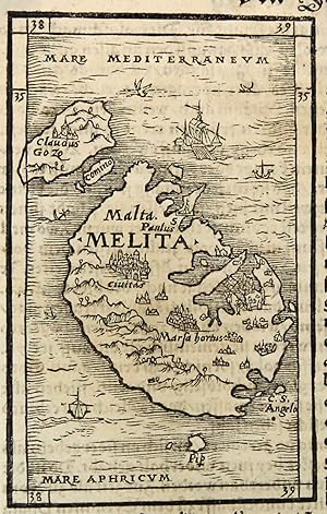 Holzschnitt- Karte, aus Seb. Münster, "Beschreibung der Inseln Malta.".