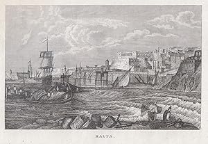 Bild des Verkufers fr Teilansicht, Hafenansicht, vom Meer aus, "Malta". zum Verkauf von Antiquariat Clemens Paulusch GmbH