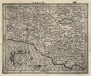 Bild des Verkufers fr Kupferstich- Karte, b. Mercator aus Atlas Minor, "Latium nunc Campagna di Roma". zum Verkauf von Antiquariat Clemens Paulusch GmbH