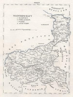 Lithografie- Karte, aus Schliebens Atlas von Europa, "Woiwodschaft 1. Masovien. 6. Podlachien. 7....