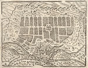 Seller image for Gesamtansicht aus der Vogelschau, mit Darstellung des kaiserlichen Lagers 1566, darunter Erklrungen u. Beschreibung. for sale by Antiquariat Clemens Paulusch GmbH