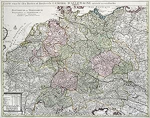 Bild des Verkufers fr Kupferstich- Karte, b. Covens u. Mortier, "Carte exacte des Postes et Routes d L'Empire D'Allemagne divise en ses Cercles" ( Kopftitel). zum Verkauf von Antiquariat Clemens Paulusch GmbH