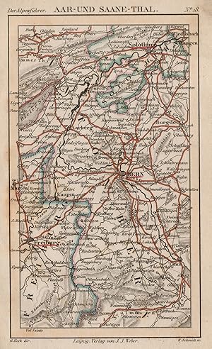 Stahlstich- Karte, v. R. Schmidt n. G. Heck, "Aar- und Saane-Thal.".