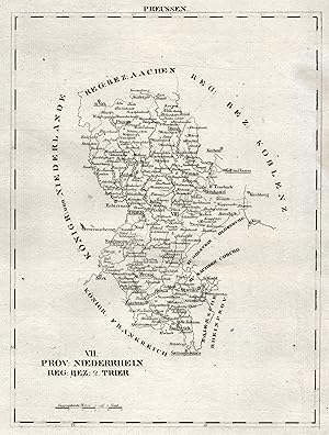 Bild des Verkufers fr Lithografie- Karte, aus Schliebens Atlas von Europa, "Prov. Niederrhein Reg. Bez. 2. Trier". zum Verkauf von Antiquariat Clemens Paulusch GmbH