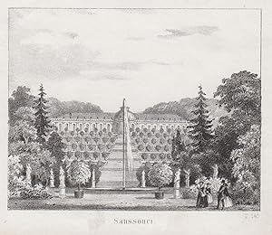 Bild des Verkufers fr Ansicht mit den Terrassen und der Fontaine, "Sanssouci". zum Verkauf von Antiquariat Clemens Paulusch GmbH