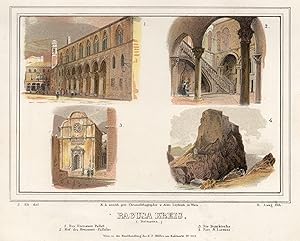 Bild des Verkufers fr Sammelblatt, 4 Darstellungen auf 1 Blatt "Ragusa Kreis. 1. Der Kreisamts=Pallast. 2. Hof des Kreisamts=Pallastes. 3. Die Domkirche. 4. Fort S. Lorenzo.". zum Verkauf von Antiquariat Clemens Paulusch GmbH