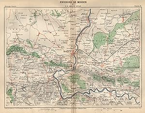 Lithografie- Karte, ( in Farblitho. ), b. Malte-Brun, "Environs de Minden".