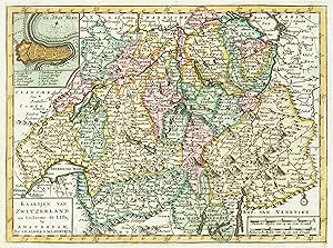 Kupferstich- Karte, b. Elwe u. Langeveld n. de L'Isle, "Kaartjen van Zwitzerland".