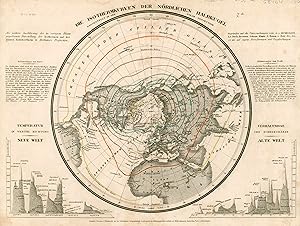 Imagen del vendedor de Stahlstich- Karte b. B.I., "Die Isothermkurven der nrdlichen Halbkugel dargestellt in der Polar Projection". a la venta por Antiquariat Clemens Paulusch GmbH