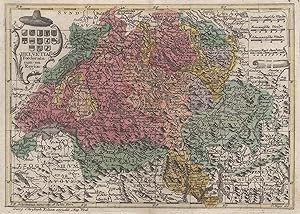 Kupferstich- Karte, n. T. Majer b. G. Chr. Kilian, "Helvetia Foederata cum ea Region:".
