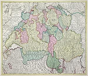 Kupferstich- Karte, b. R. & I. Ottens, "Novissima et Accuratissima Helvetiae, Rhaetiae, Valesiae ...