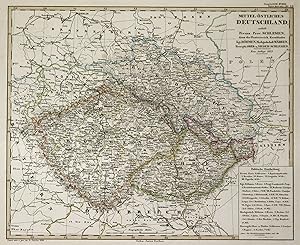 Bild des Verkufers fr Kupferstich- Karte, v. Ausfeld n. Stieler, "Mittel-stliches Deutschland, enthlt Preuss. Prov. Schlesien, dann die Oesterreich. Kronlnder Kgr. Bhmen, Markgrafschaft Mhren, Herzogth. Ober- u. Nieder-Schlesien". zum Verkauf von Antiquariat Clemens Paulusch GmbH