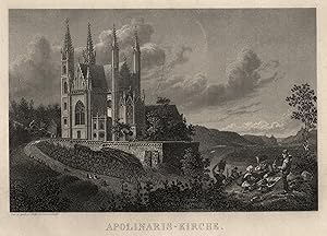 Bild des Verkufers fr Teilansicht, Apollinariskirche, m. Fernsicht n. Unkel, Drachenfels u. Rolandseck. zum Verkauf von Antiquariat Clemens Paulusch GmbH