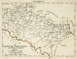 Lithografie- Karte, aus Schliebens Atlas von Europa, "B. Galizische Erbstaaten. Königr. Galizien....