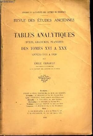 Bild des Verkufers fr TABLES ANALYTIQUES (texte, gravures, planches) DES TOMES XVI A XXX (annes 1914  1928). zum Verkauf von Le-Livre