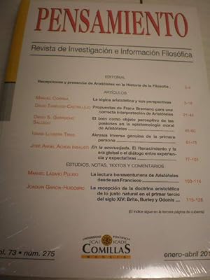 Seller image for Pensamiento. Revista de Investigacin e Informacin Filosfica Vol. 73 - Num. 275 - Enero Abril 2017 for sale by Librera Antonio Azorn