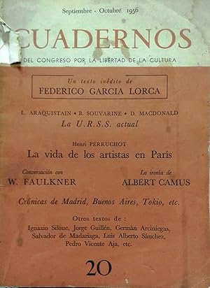 Cuadernos del Congreso por la Libertad de la Cultura N° 20. Septiembre-Octubre 1956. Contiene un ...