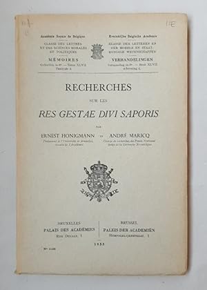 Imagen del vendedor de Recherches sur les "Res Gestae divi Saporis". a la venta por Wissenschaftl. Antiquariat Th. Haker e.K