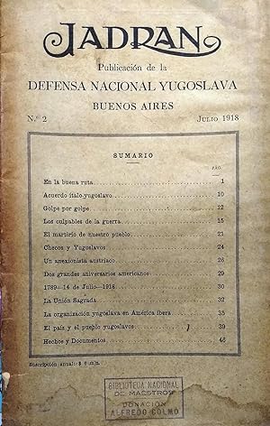 Jadran N°2.- Buenos Aires .- Julio 1918. Publicación de la Defensa Nacional Yugoslava