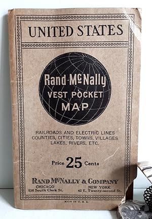 Rand McNally Vest Pocket Map United States - Railroad and electric Lines, Counties, Cities, Towns...
