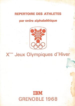 Repertoire des Athlètes par ordre alphabétique.