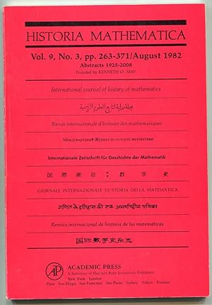 Bild des Verkufers fr Historia Mathematica: International journal of history of mathematics. Volume 9, Number 3, August 1982 (Abstracts 1925-2008) zum Verkauf von Antikvariat Valentinska