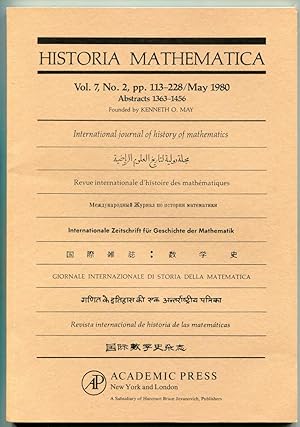 Bild des Verkufers fr Historia Mathematica: International journal of history of mathematics. Volume 7, Number 2, May 1980 (Abstracts 1363-1456) zum Verkauf von Antikvariat Valentinska