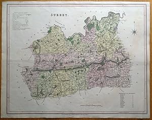 Antique Map SURREY, LONDON, T.L. Murray original, hand coloured 1830