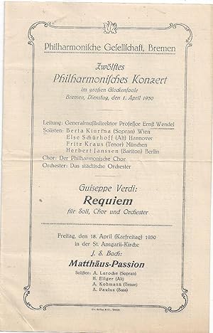 Zwölftes Philharmonisches Konzert im großen Glockensaale Bremen
