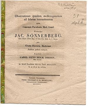 Imagen del vendedor de Observationes quaedam medico-practicae ad febrem intermittentem. Dissertation. a la venta por Wissenschaftliches Antiquariat Kln Dr. Sebastian Peters UG