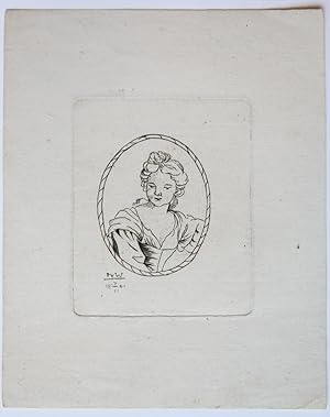 Bust portrait of a woman in an oval (Tekening van vrouw).