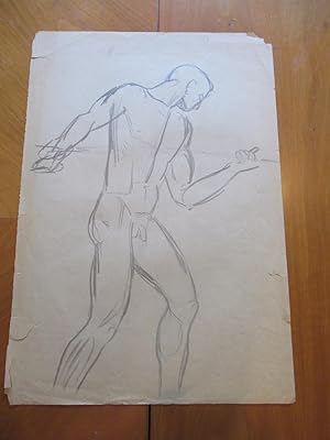Original Modernist Drawing: School Study Of Young Male Figure
