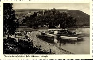 Imagen del vendedor de Ansichtskarte / Postkarte Polle an der Weser in Niedersachsen, Abfahrender Dampfer, Uferpartie, Anlegestelle, Burg a la venta por akpool GmbH