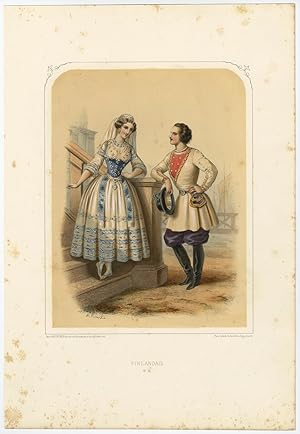 Antique Costume Print of Finland by A. Lacouchie (c.1850)