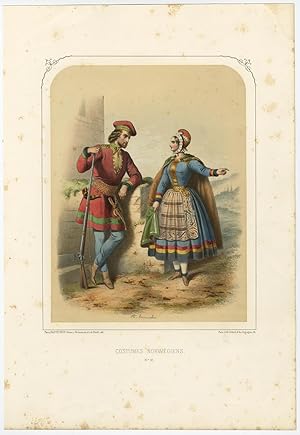 Antique Costume Print of Norway by A. Lacouchie (c.1850)