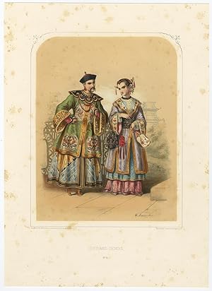 Antique Costume Print of China by A. Lacouchie (c.1850)