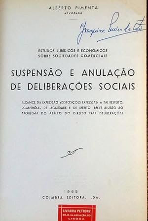 Bild des Verkufers fr SUSPENSO E ANULAO DE DELIBERAES SOCIAIS. zum Verkauf von Livraria Castro e Silva