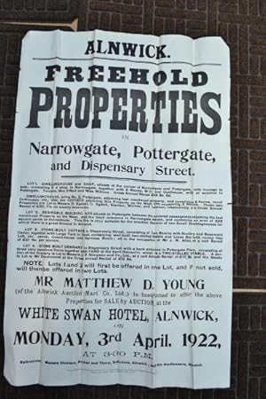 Alnwick. Freehold properties in Narrowgate, Pottergate, and Dispensary Street. Lot 1. Dwelling ho...