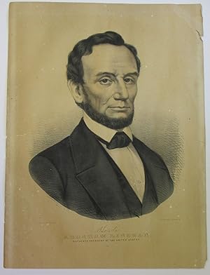 LITHOGRAPH ENGRAVED BUST PORTRAIT OF ABRAHAM LINCOLN WITH BEARD, FACING RIGHT, LOOKING FRONT. BLA...