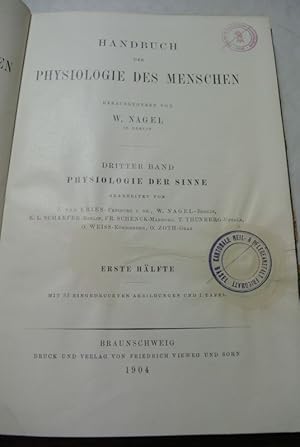 Bild des Verkufers fr Handbuch der Physiologie des Menschen. Bd. III: Physiologie der Sinne. Erste Hlfte. zum Verkauf von Antiquariat Bookfarm