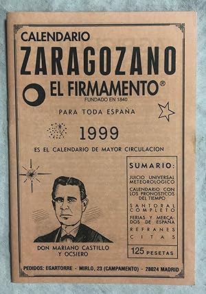 Image du vendeur pour ALMANAQUE EL FIRMAMENTO. Calendario Zaragozano para toda Espaa 1999 mis en vente par Librera Sagasta